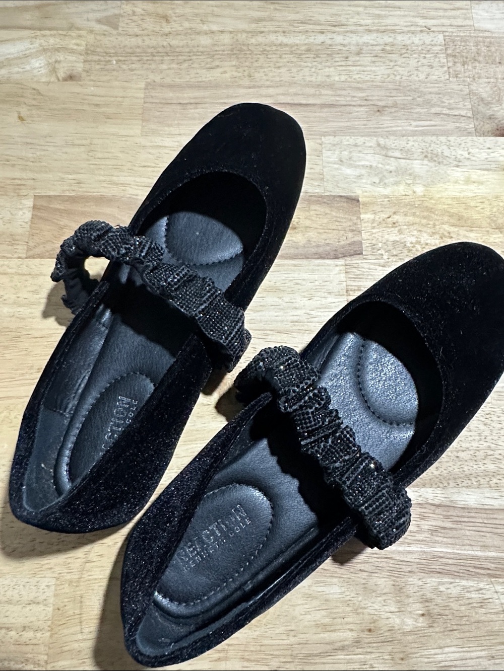 Kenneth Cole Black Velvet Elema Jewel Mary Jane Flats with Beaded Strap